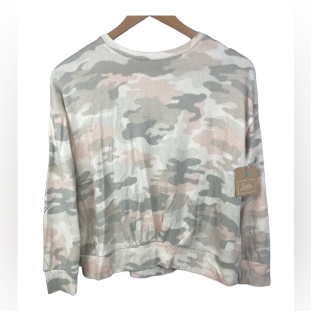 NWT Bixby Nomad Women’s Pastel Camouflage Soft Knit Brushed Crewneck SzL